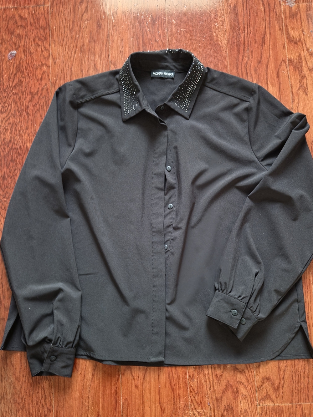 Men's Black Button-Up Shirt with Studded Collar